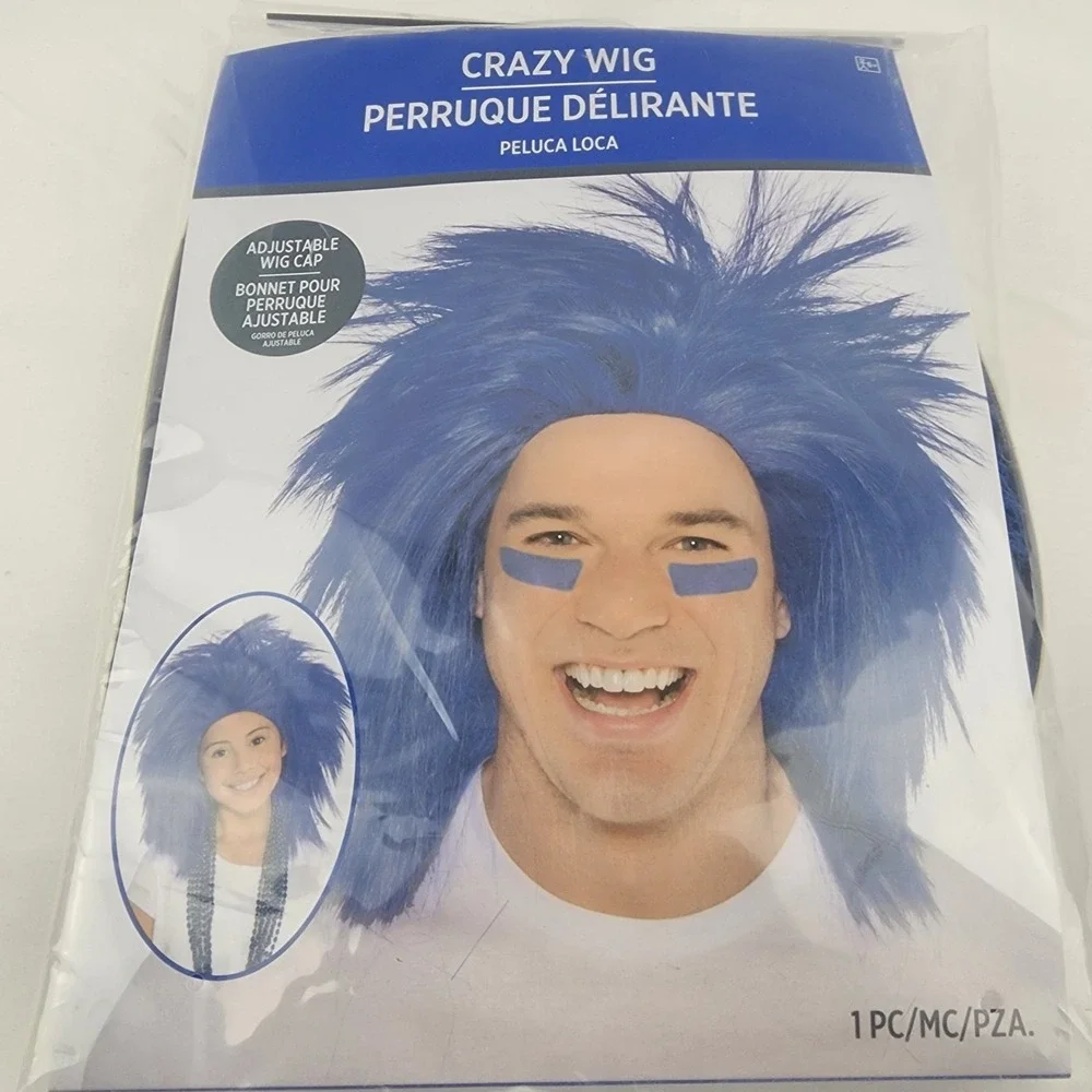 Crazy Wig Costume Assessory Blue Hair Halloween Size Adult‎ Or Kid Rockstar Band